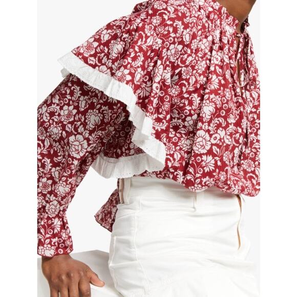 See by Chloé Red Printed Ruffle Blouse IT 34 / US XS – Elegant Designer Top - Picture 8 of 13